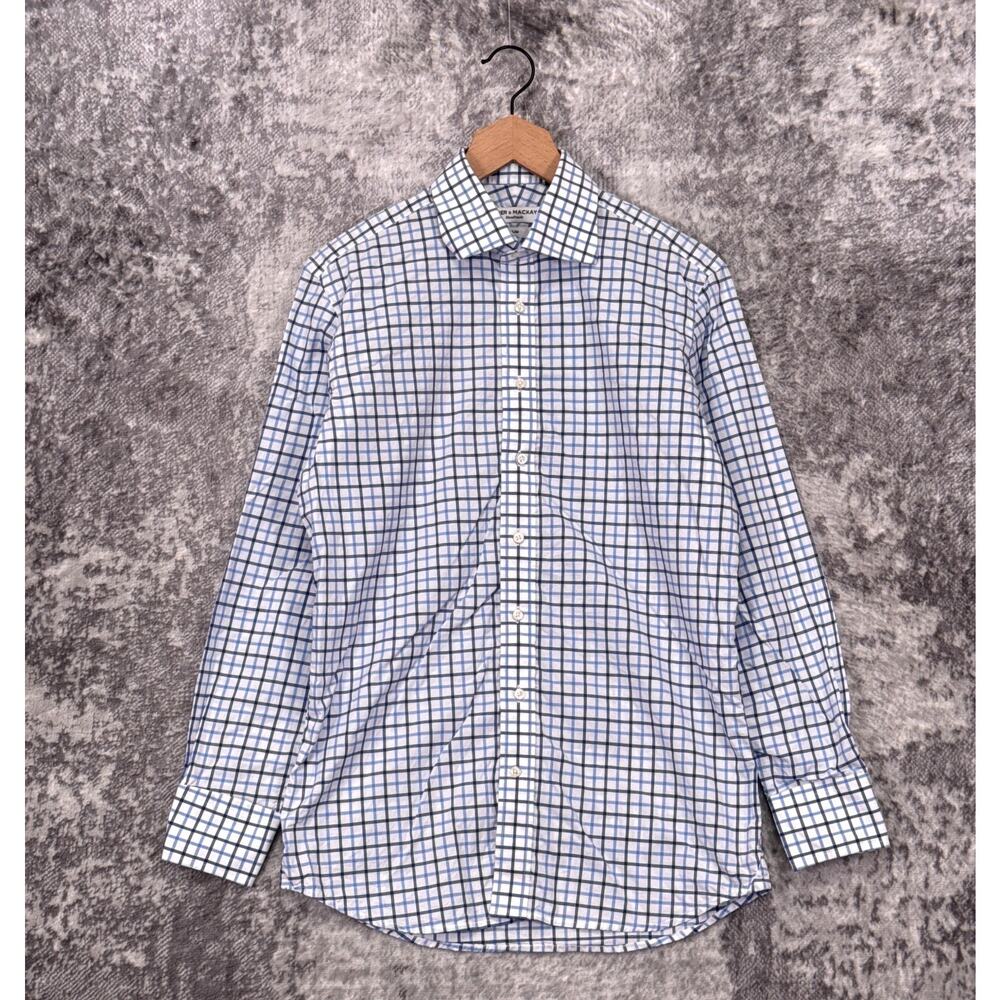 Spier & Mackay Dress Shirt 15.5 Men Slim Fit Handmade White Blue Check 33 Sleeve
